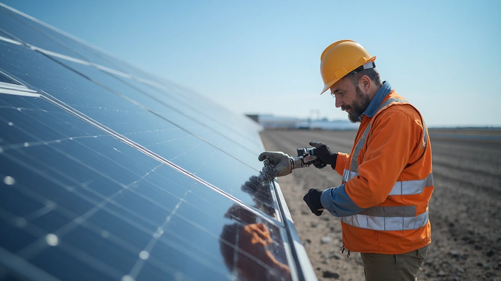 Огромное поле солнечных панелей с техническим обслуживанием
