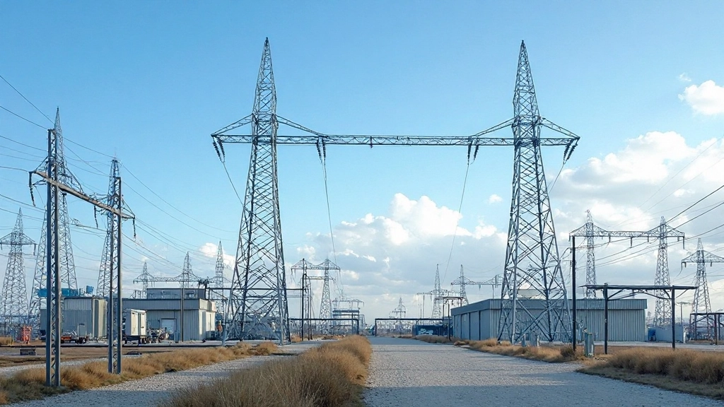Современная энергетическая инфраструктура с высоковольтными линиями
